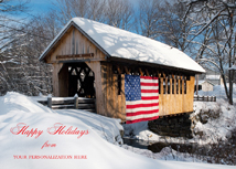 Patriotic Covered Bridge Winter Snow Scene Holiday Cards